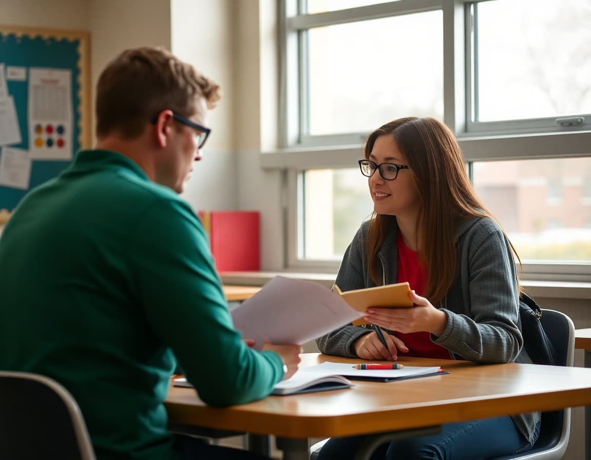 School counselor meeting with student to review AP score report and college credit planning