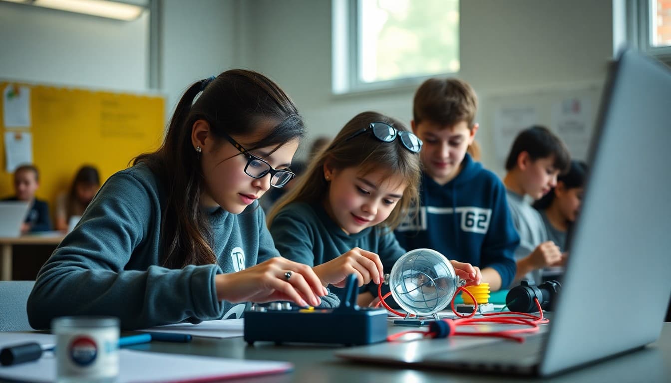 Students using both creative design and engineering skills in integrated STEAM project