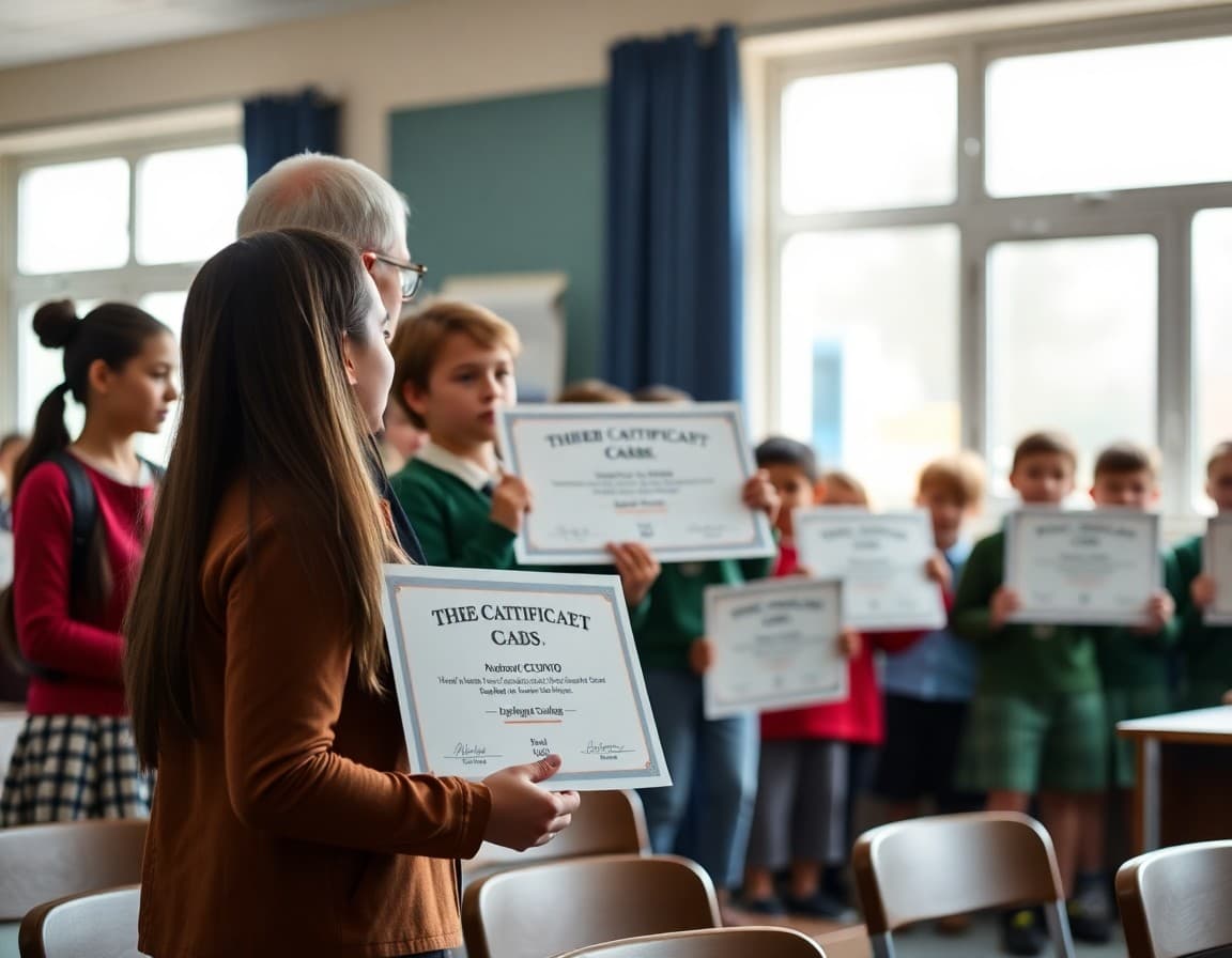 Principal presenting attendance achievement certificates to students