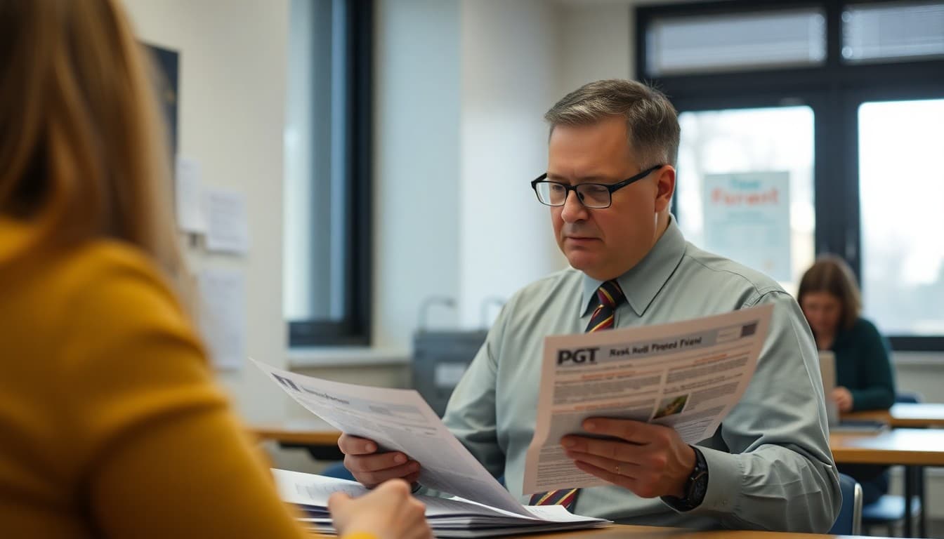 Principal preparing materials and a newsletter for an upcoming school board presentation