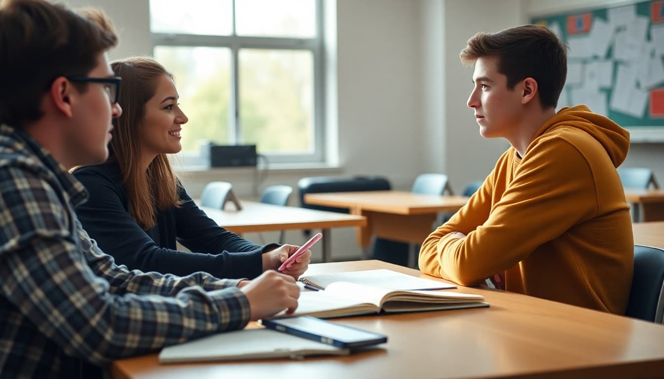 College counselor meeting with high school junior to review college application options