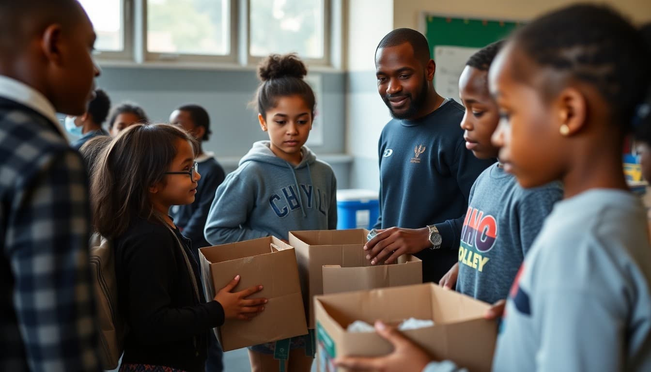 School families picking up food boxes at a school-based community food distribution event