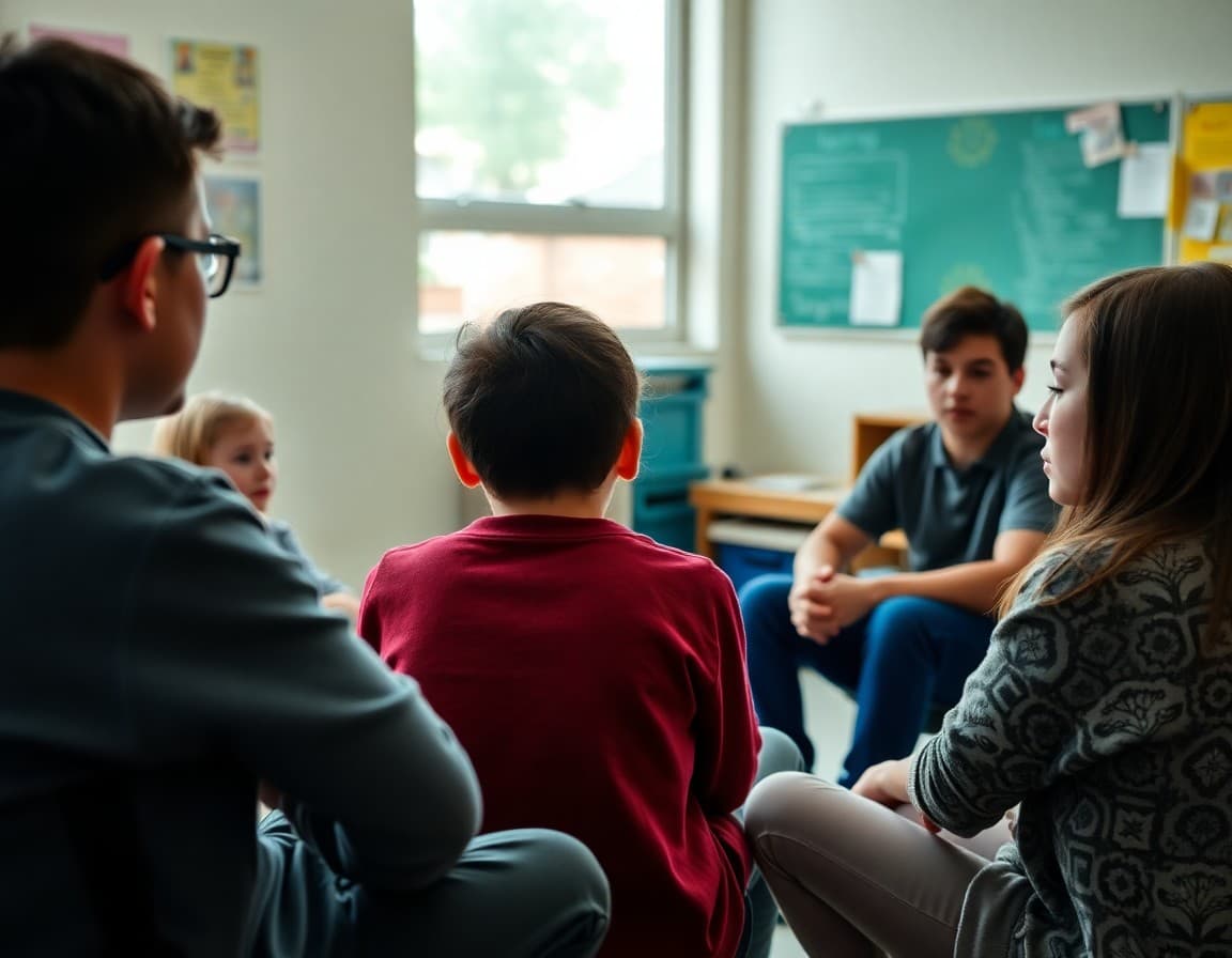 Students sitting in a circle during a school counseling group session