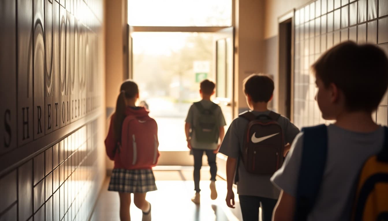 Students leaving school early in the afternoon during an early release day