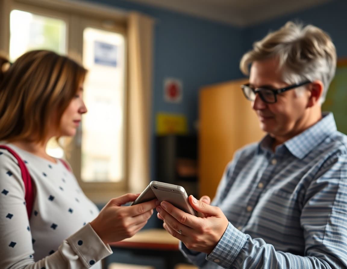 Elementary school principal newsletter on a phone being read by a parent