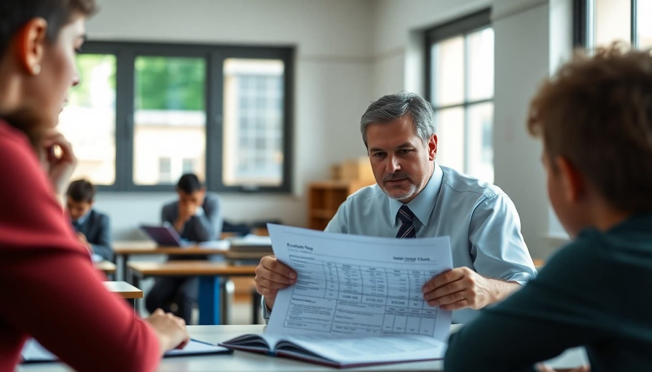 School principal reviewing enrollment data and preparing a transparent family communication