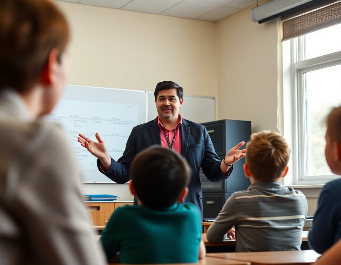 Teacher demonstrating Google Docs assignment submission on a classroom projector