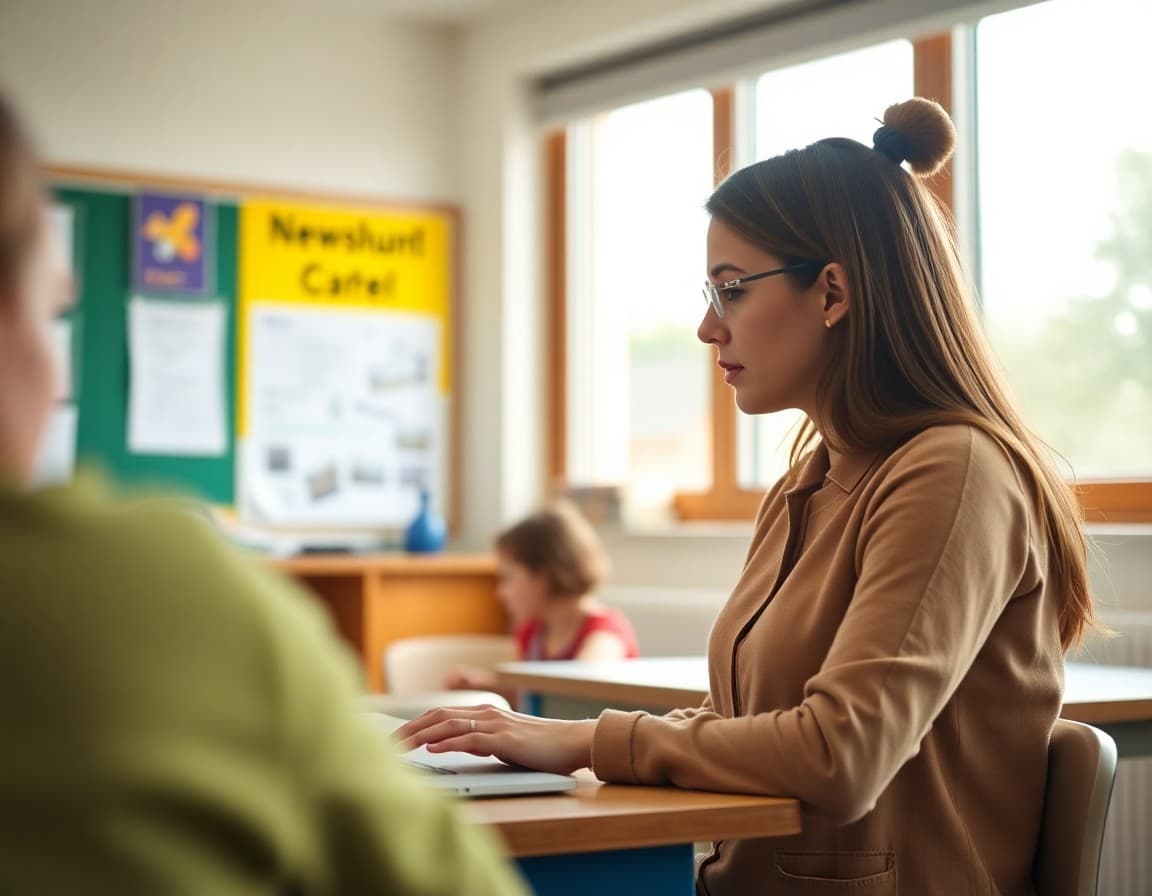 Teacher updating a grade-level classroom newsletter on a school newsletter platform