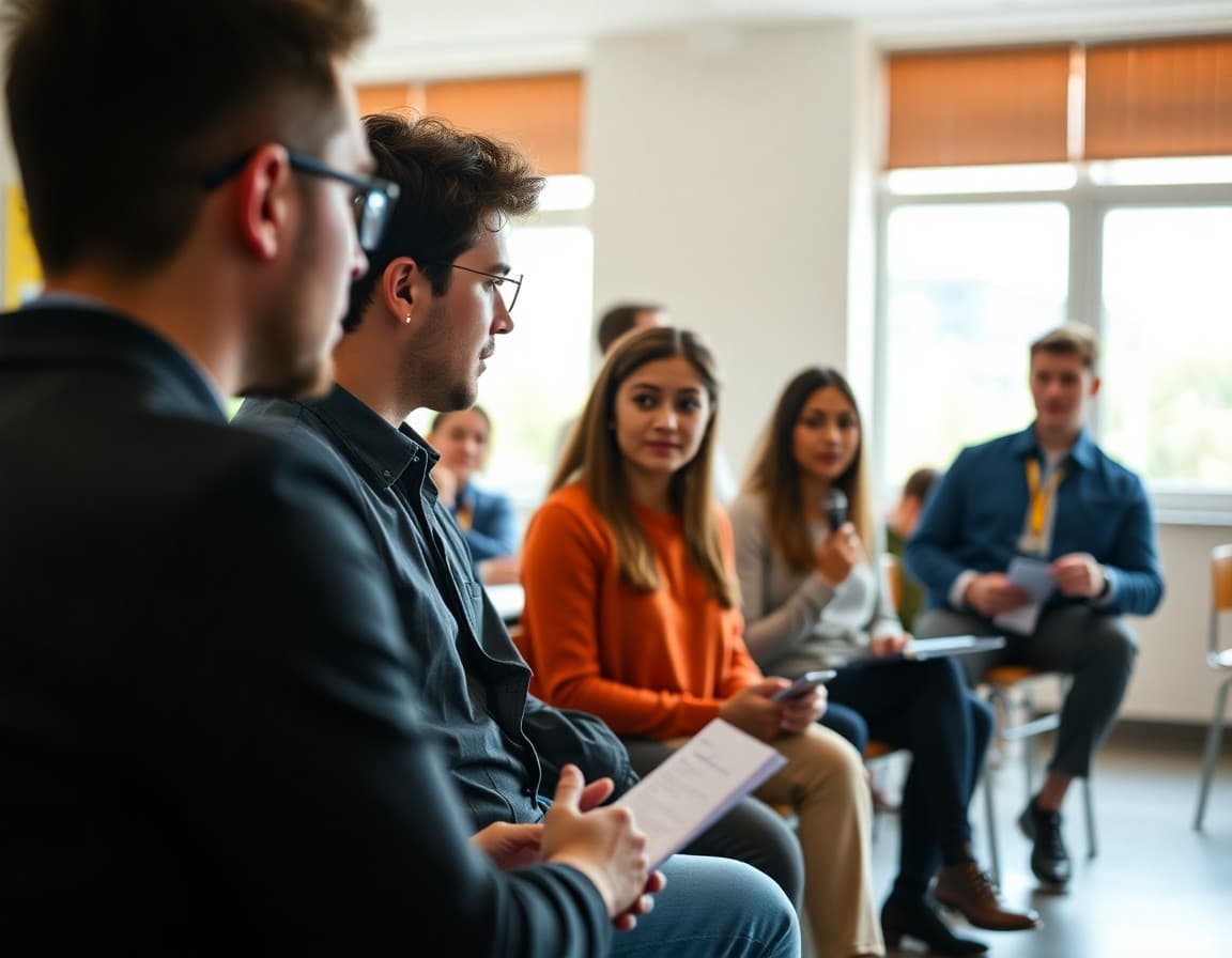 Students and employers meeting at a school internship orientation session