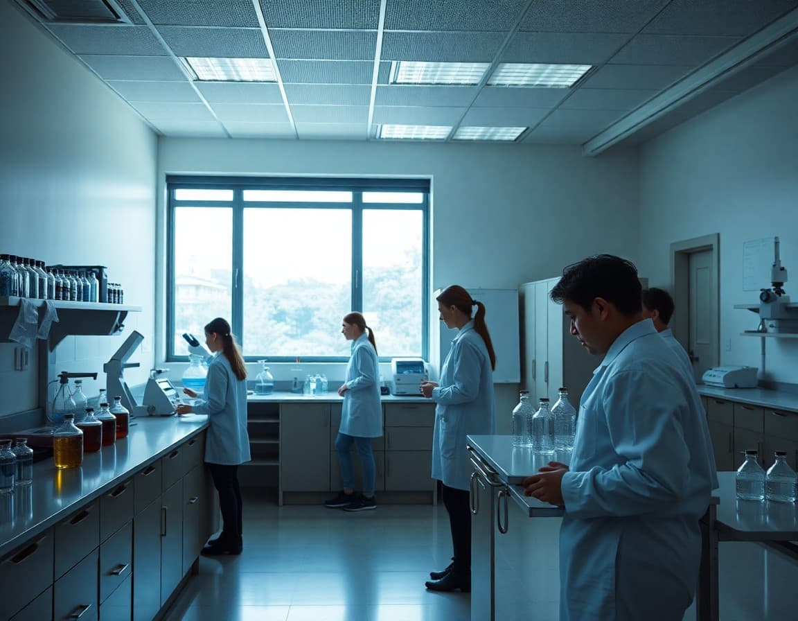 New science lab with modern equipment and bright lighting in a school building