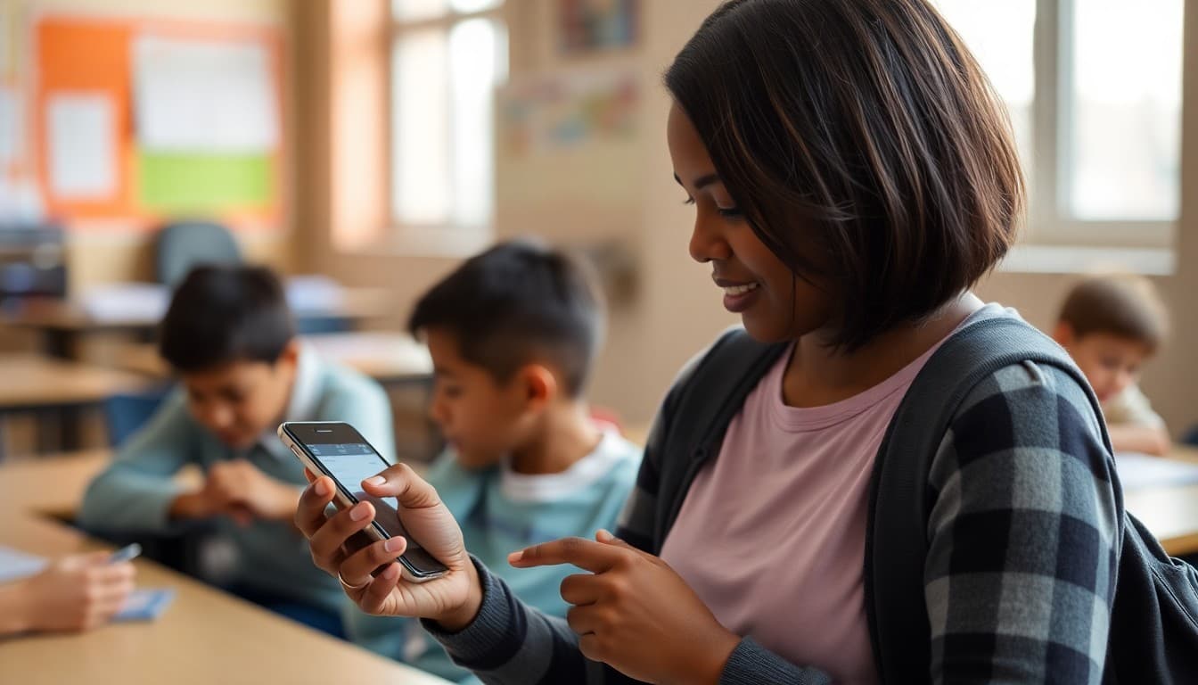 Parent logging into school parent portal on smartphone to check child's grades