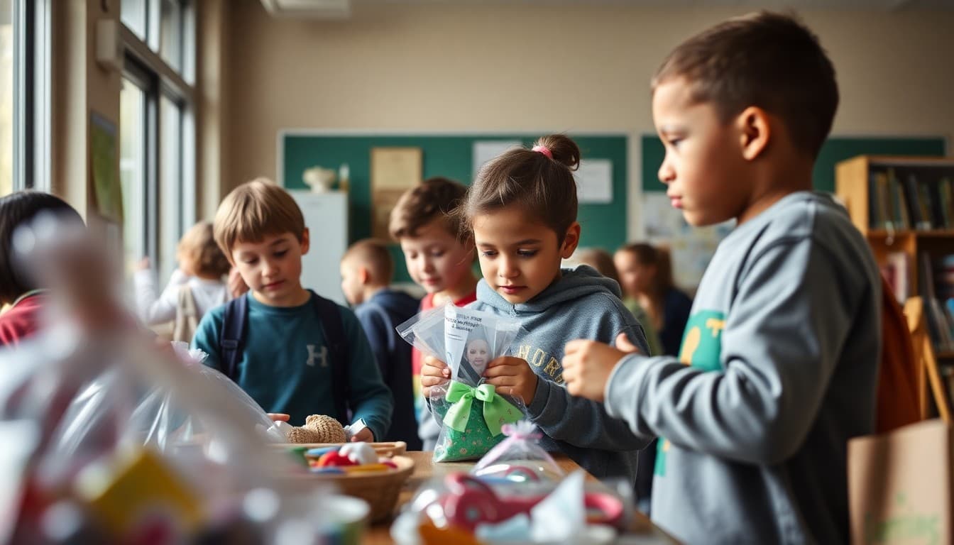Students browsing items at a school PBIS reward store during a celebration event