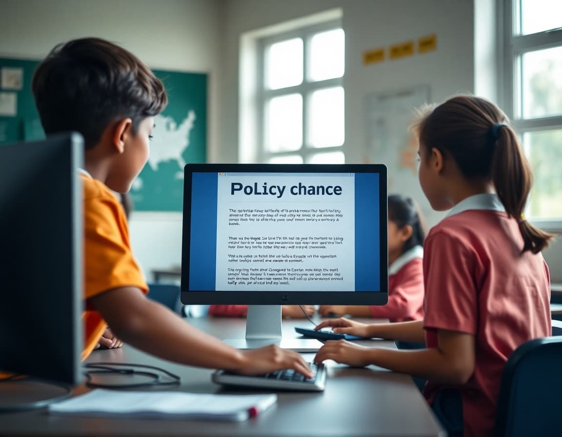 Policy change announcement newsletter on a school computer
