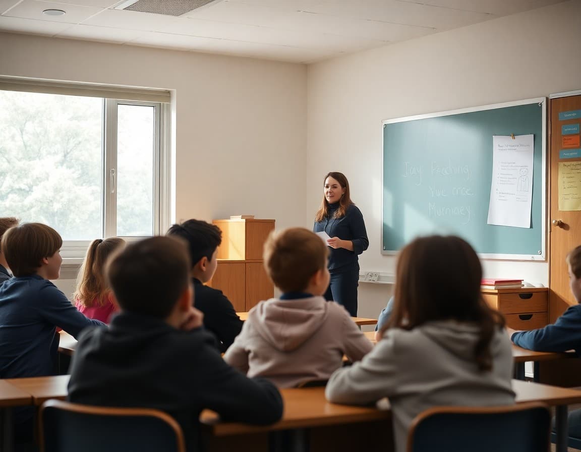 Teacher leading a class discussion about emotions and coping strategies with students