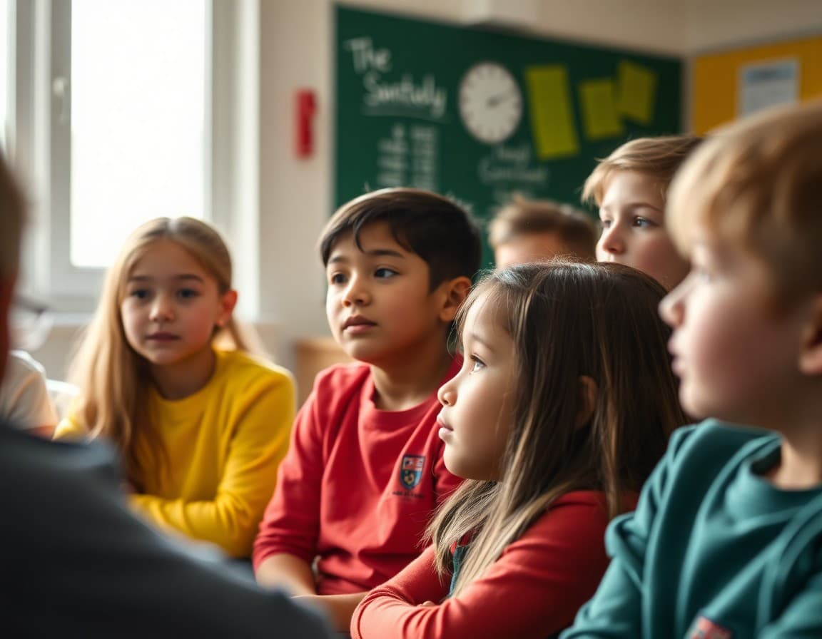 Close-up of students listening attentively during a circle discussion
