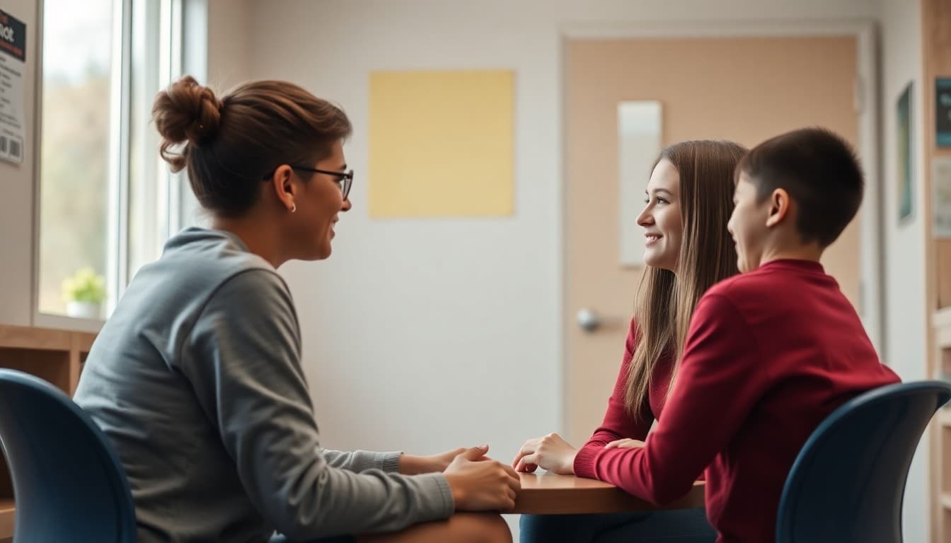 New school counselor meeting with students in a welcoming school counseling office