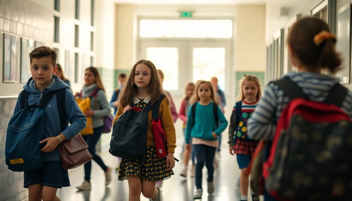 Students and families arriving at school on the first day back after a closure period