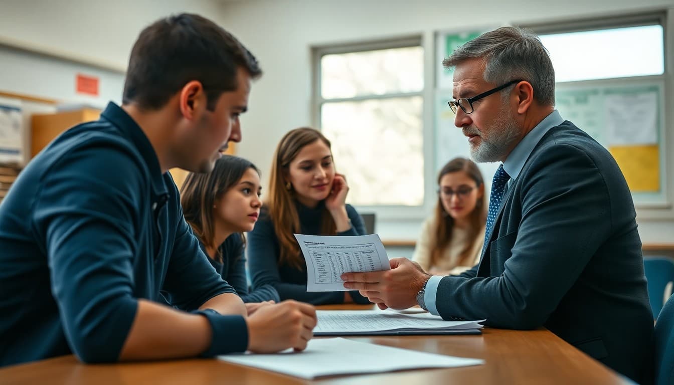 Principal reviewing assessment data with teachers at a six-week progress meeting