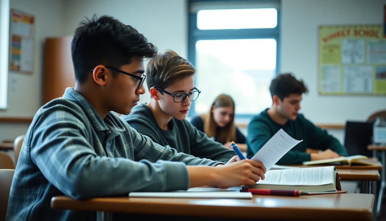 High school sophomores in a classroom studying for challenging coursework