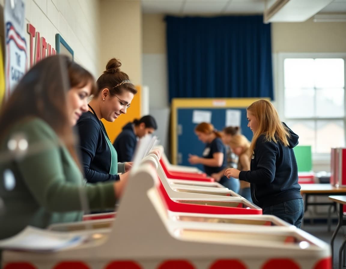 School volunteers setting up game booths for an annual spring carnival fundraiser