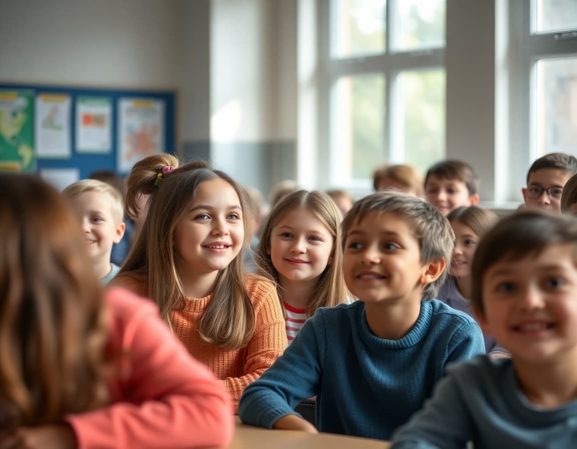 Students and teachers during a grade transition visit day at a school