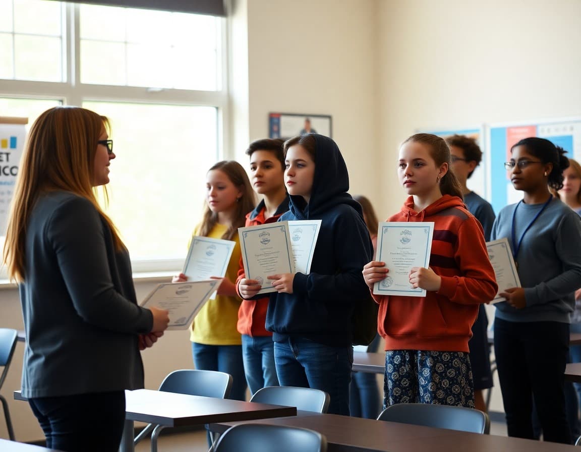 Students receiving academic achievement awards from principal