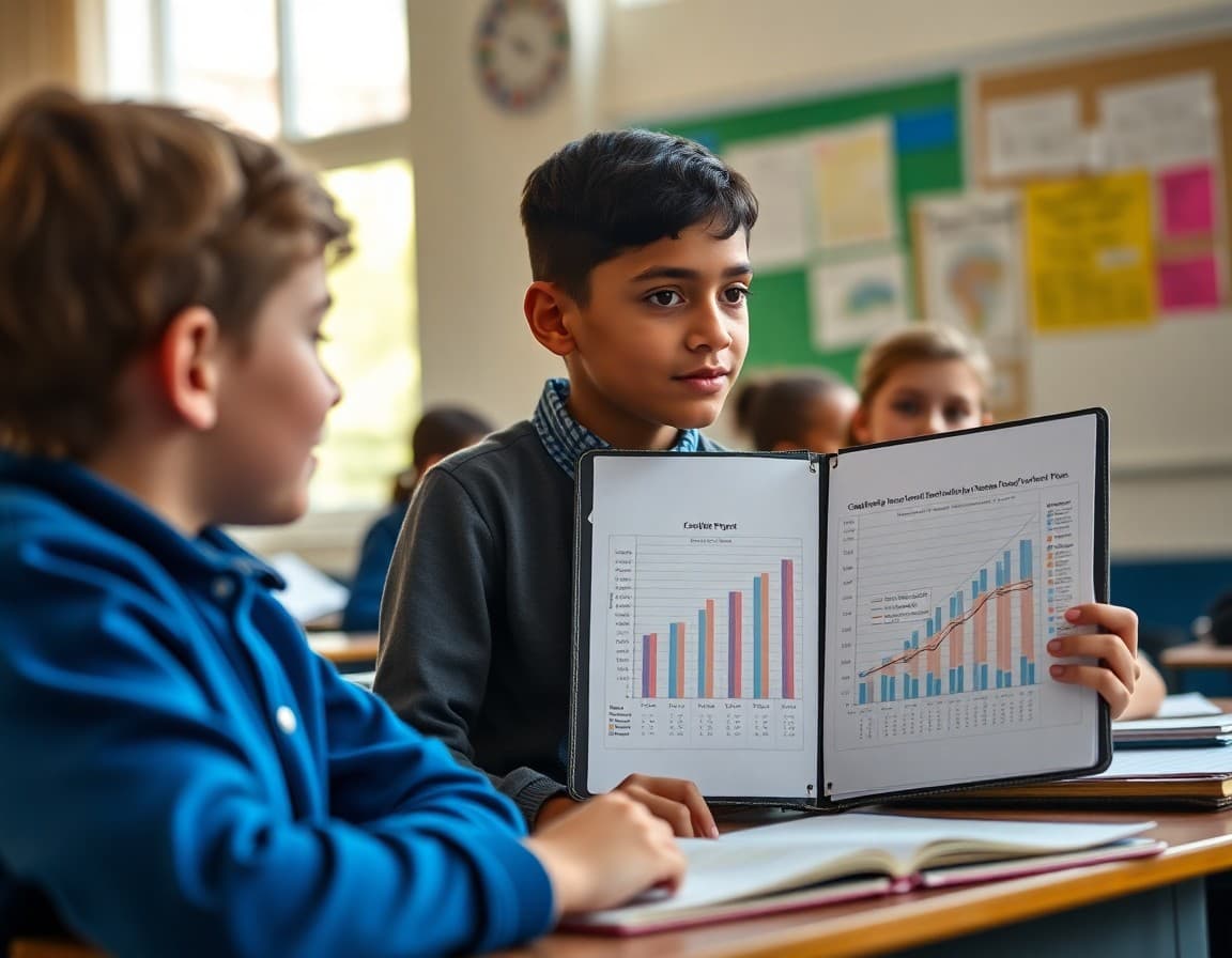 Student portfolio showing academic progress charts and improvement over the school year