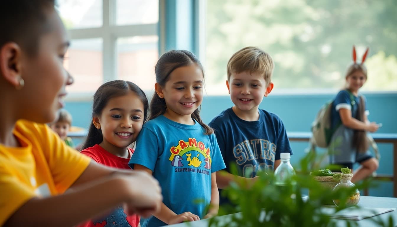 Students participating in a summer outdoor learning activity at a school-sponsored program