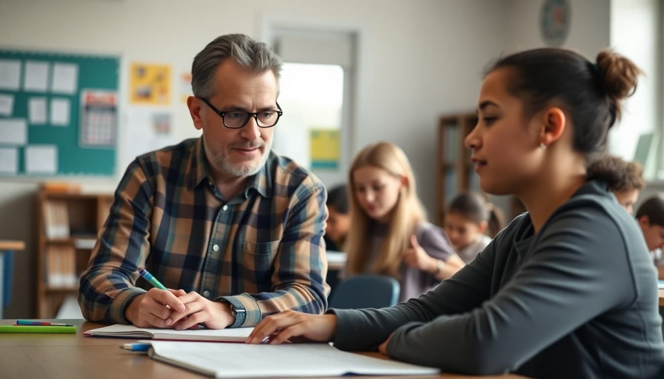 Veteran teacher mentor working alongside a new teacher during classroom instruction