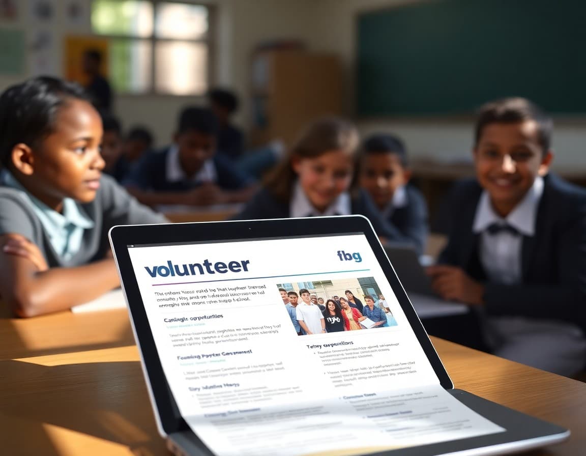 Volunteer recruitment newsletter on a laptop showing upcoming opportunities and sign-up links