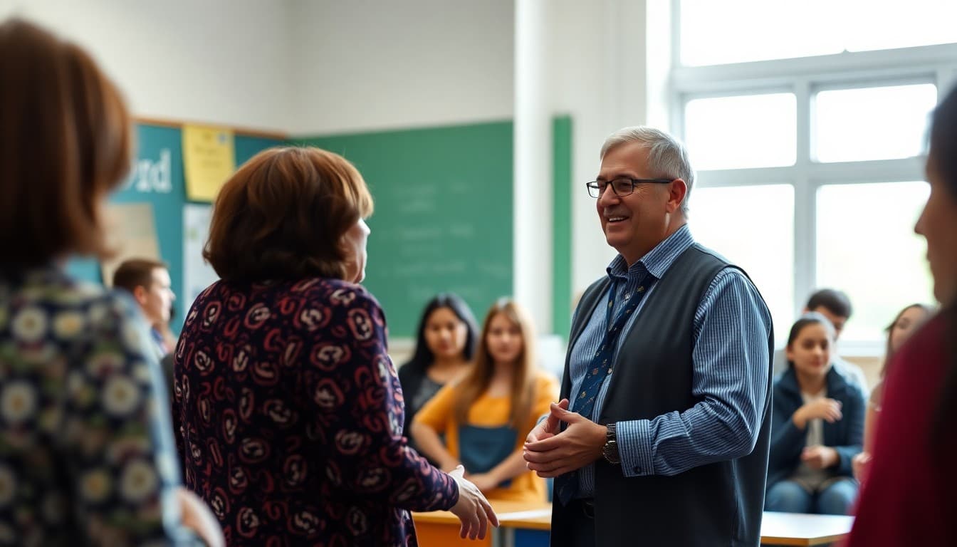 School principal welcoming parent volunteers at a school event