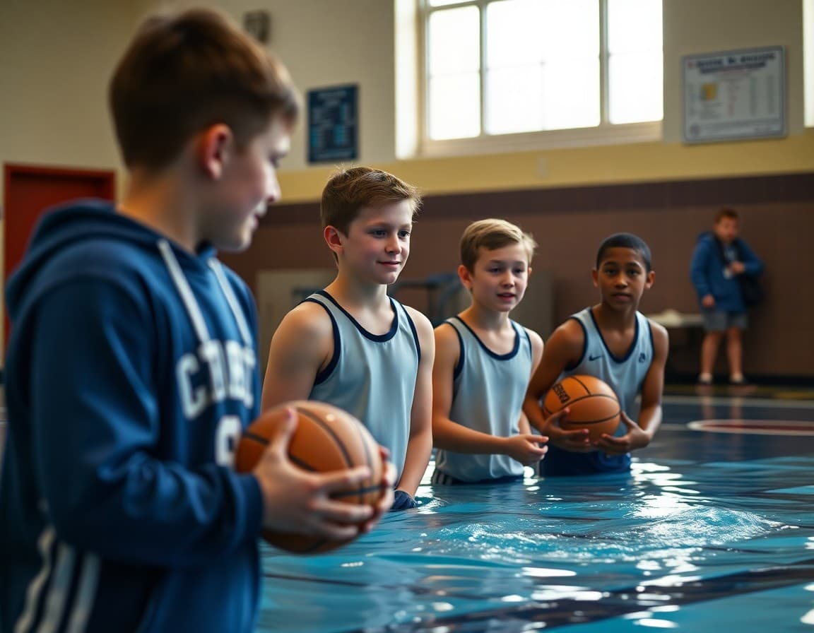 School winter sports schedule showing basketball wrestling swimming and gymnastics teams