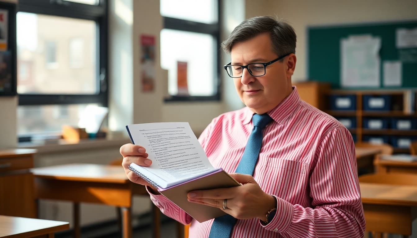 Principal with a notebook full of content ideas for the school newsletter