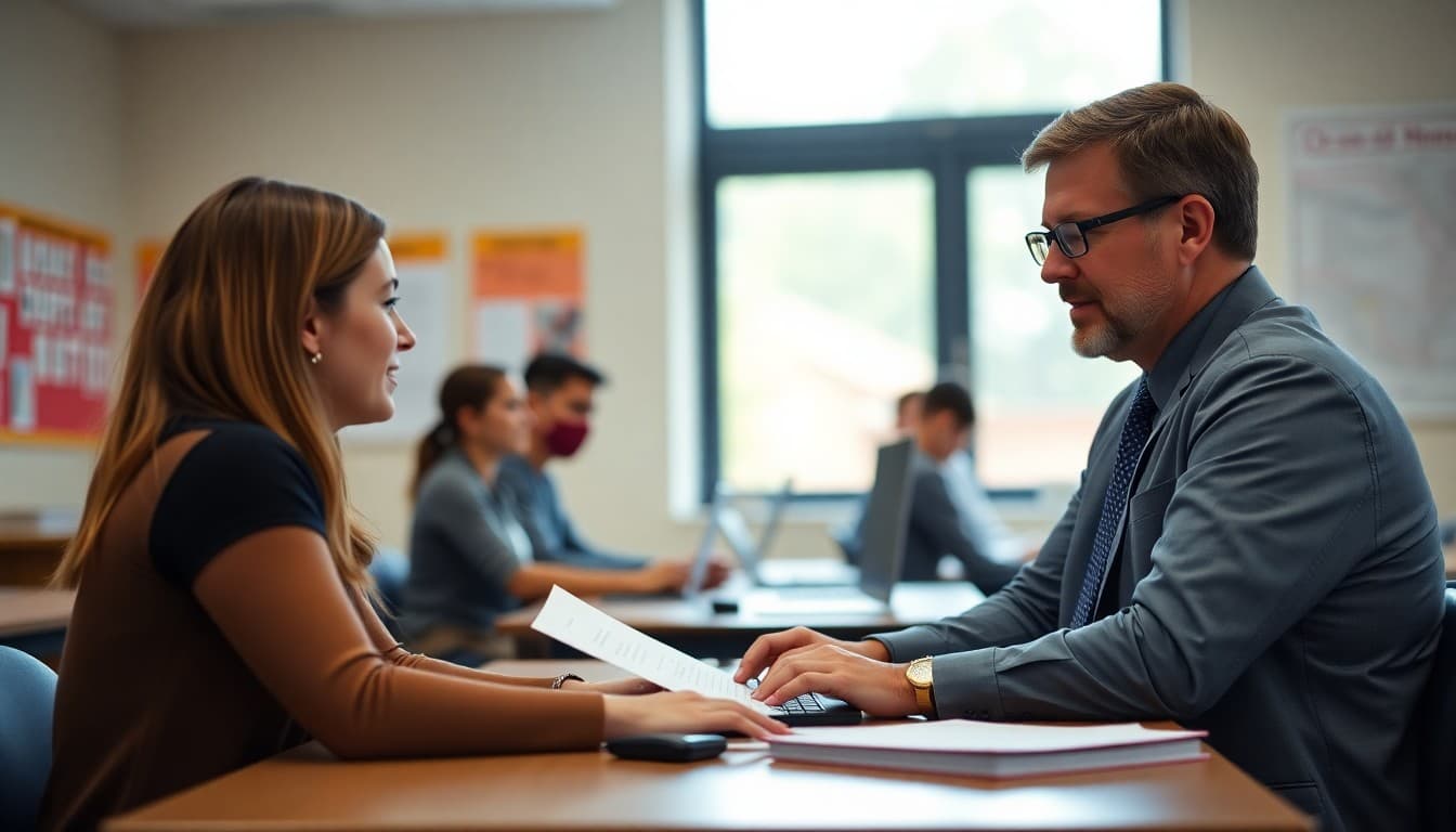 Principal sending faculty meeting agenda newsletter to staff on computer