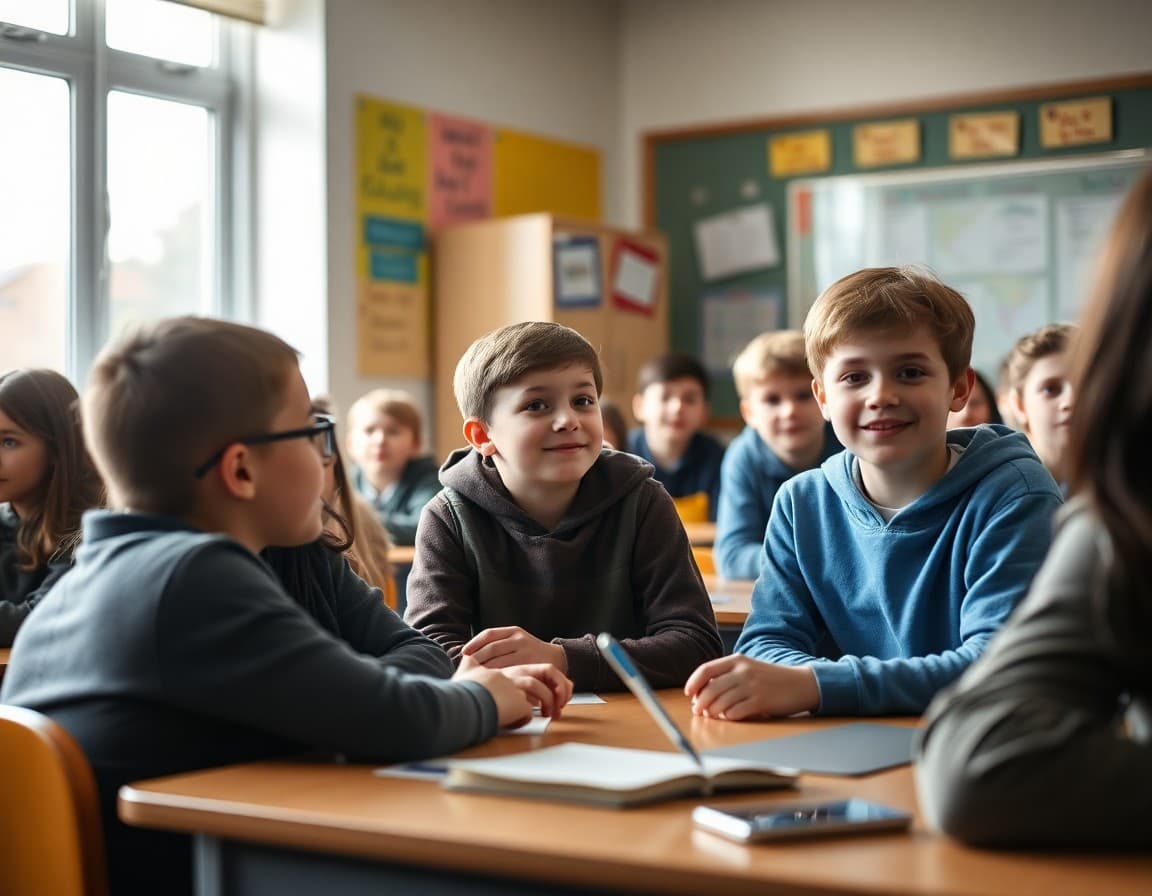 Students participating in a classroom anti-bullying awareness activity in October