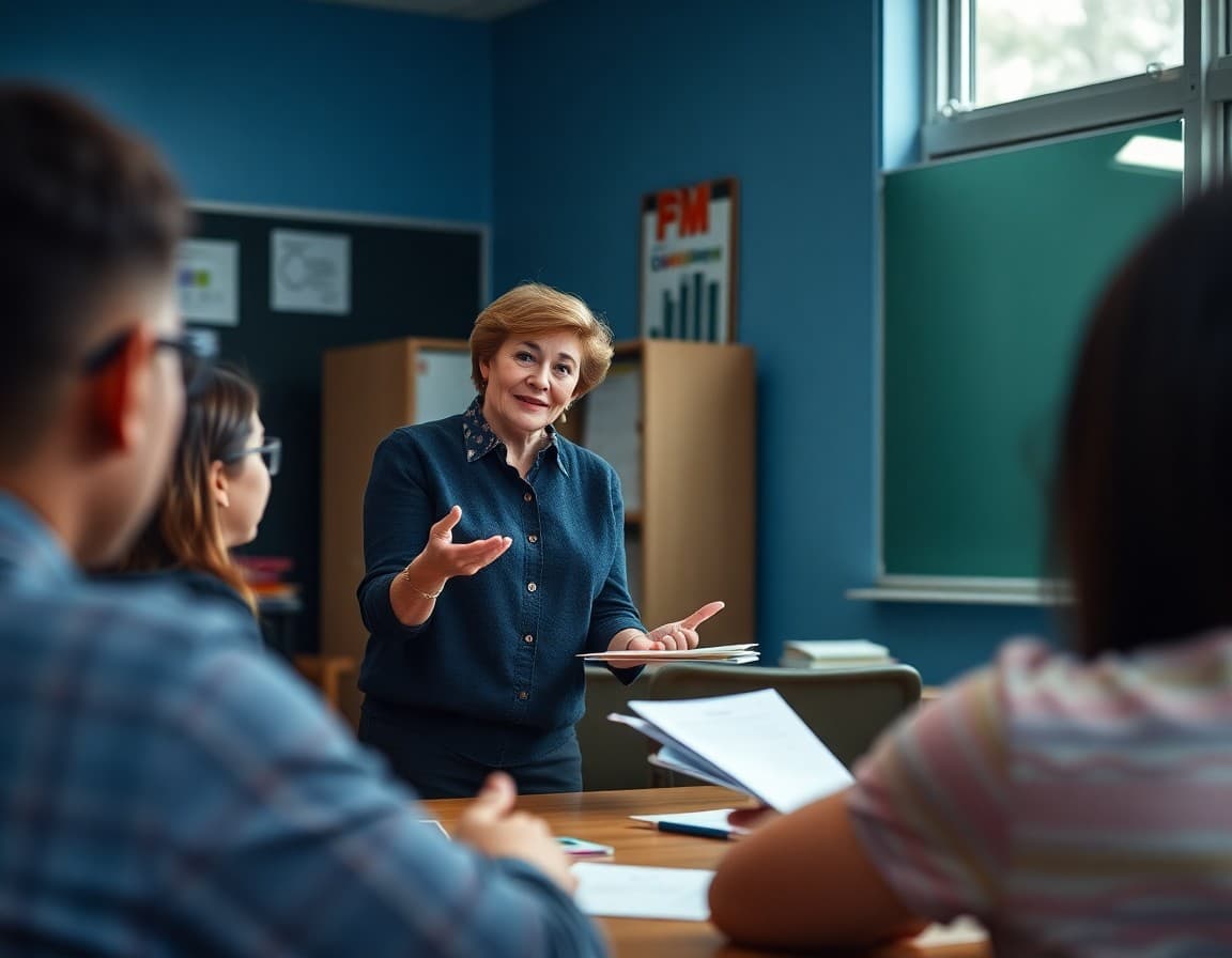 Teacher at professional development training explaining concepts to colleagues