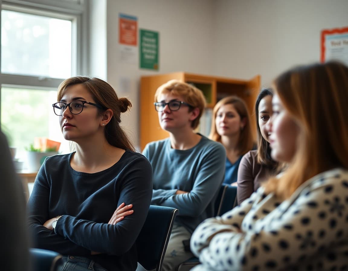 Teachers learning trauma-informed strategies for supporting students at workshop