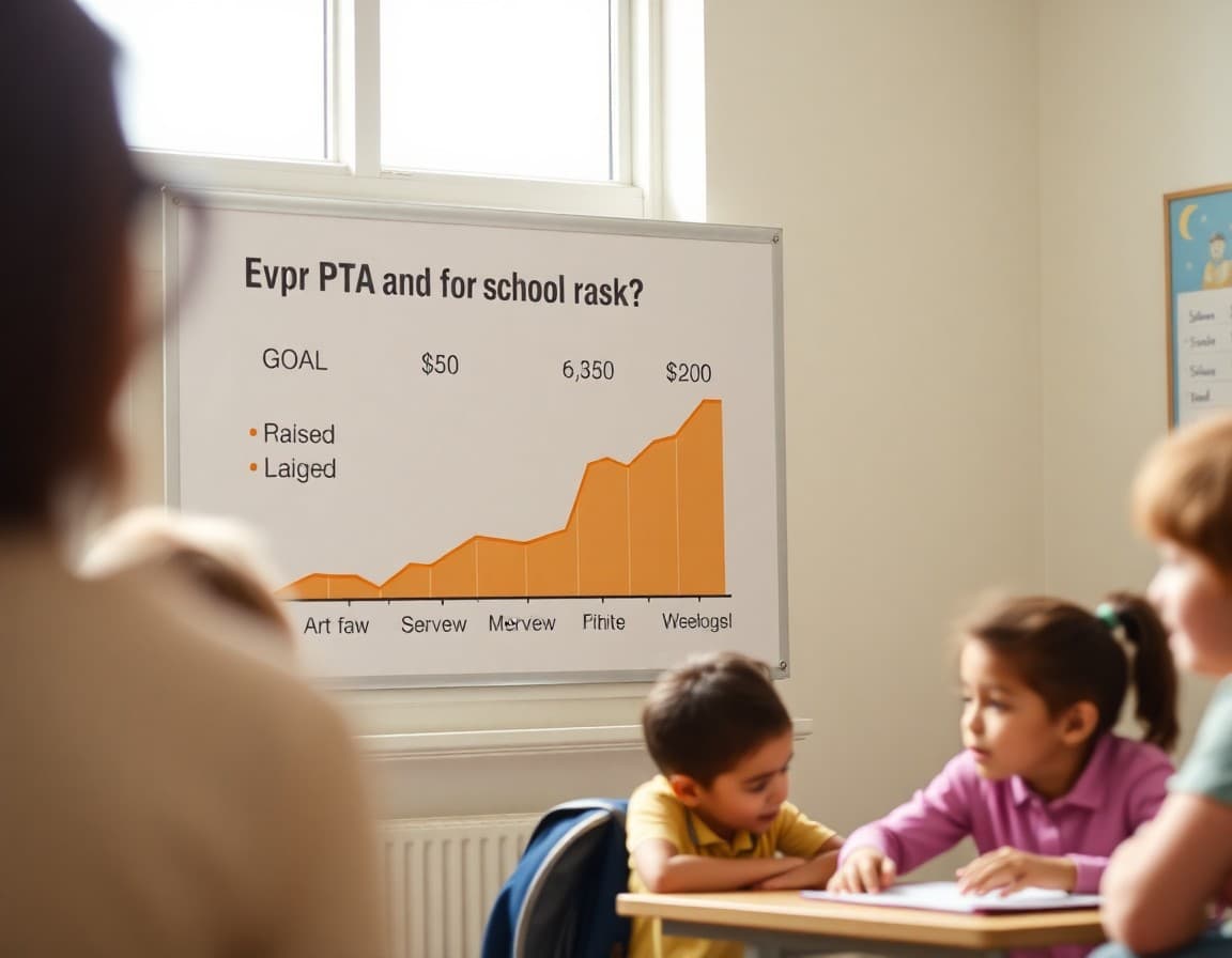 PTA fundraising progress chart showing goal and current amount raised for school campaign
