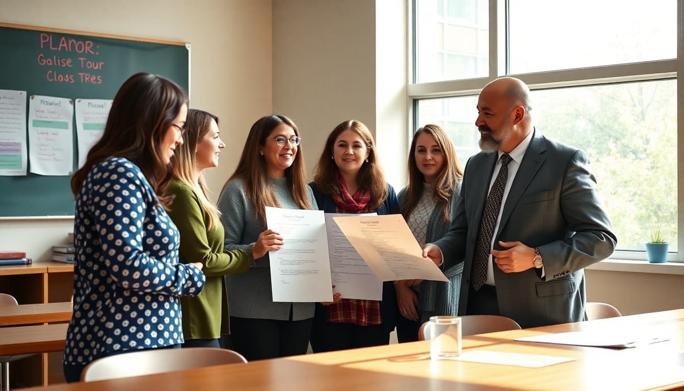 PTA members presenting school improvement wish list to principal at planning meeting