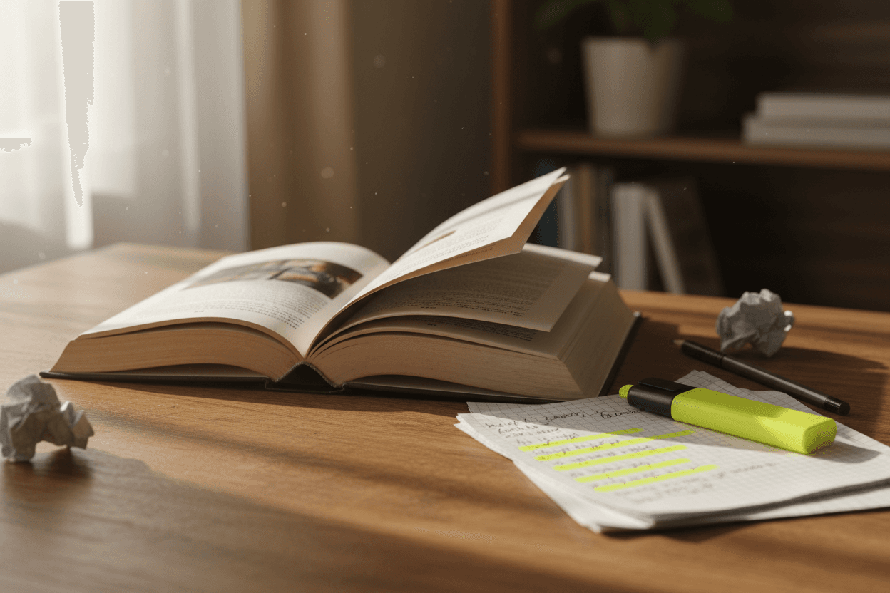 A clearly formatted comprehension newsletter open on a phone next to a children's chapter book and a notebook