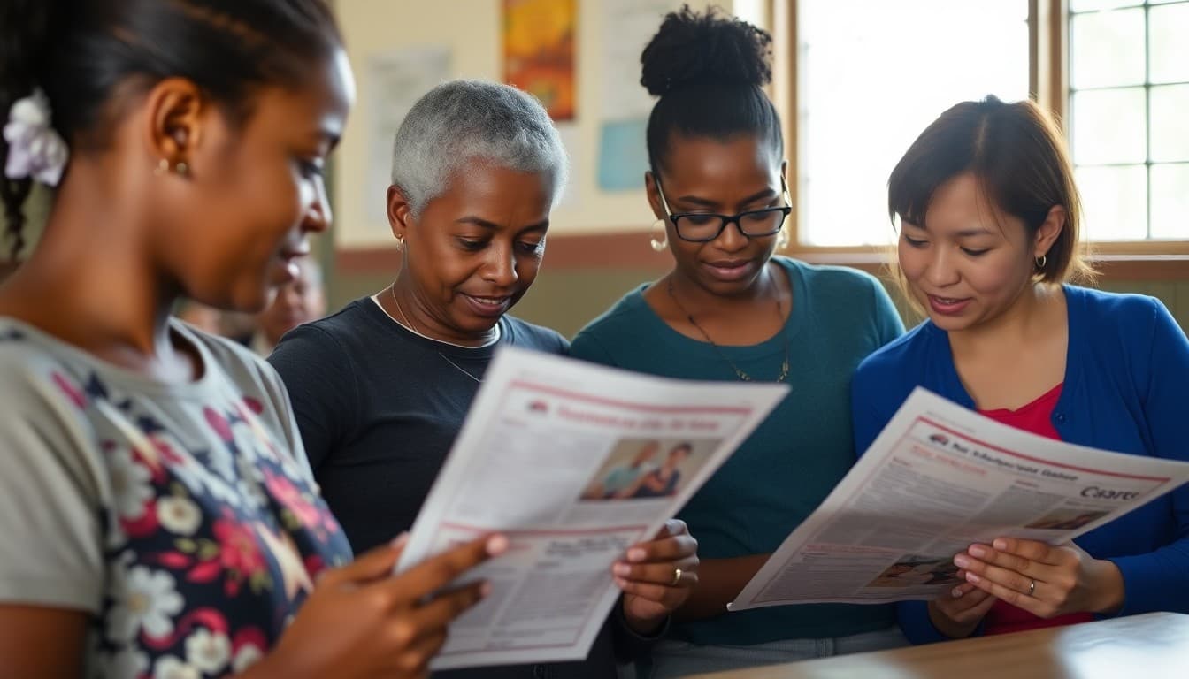 Alabama Title I school parents reviewing newsletters at a rural school family engagement night
