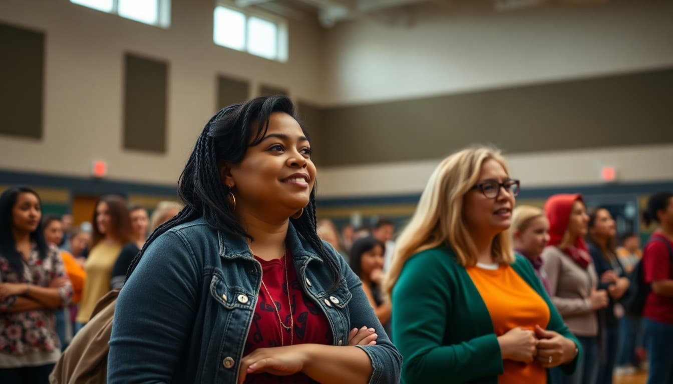 Indiana Title I school parents at a family night in an Indianapolis public school gymnasium