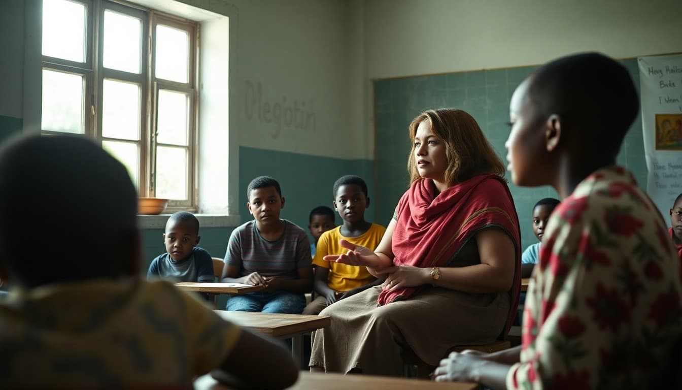 A Louisiana bayou community school with a teacher communicating with families in a rural parish setting