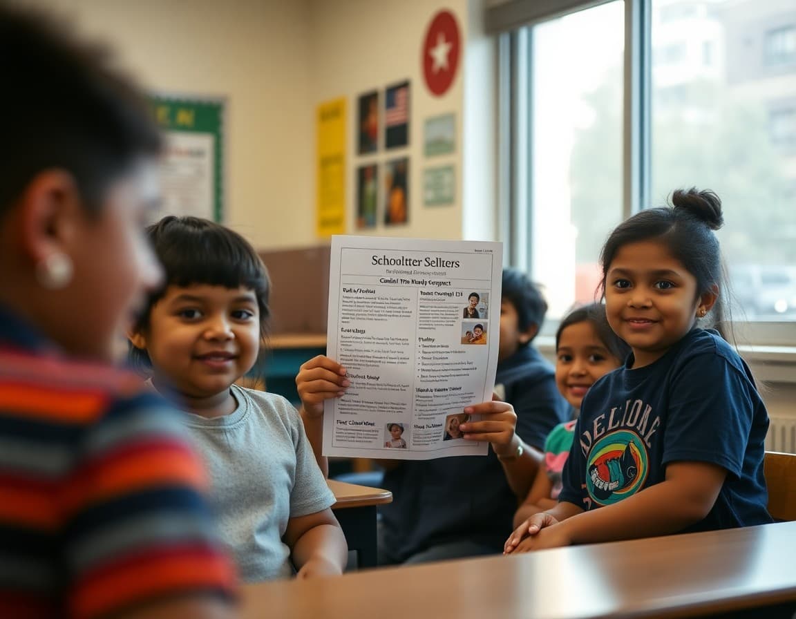 Multilingual Title I family compact and school newsletter at a Massachusetts urban elementary school