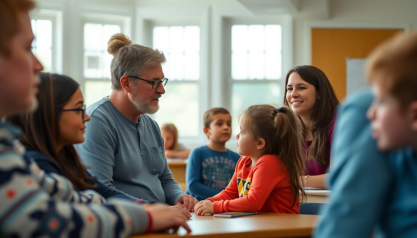 Maine Title I school families at a community meeting in a rural coastal Maine elementary school