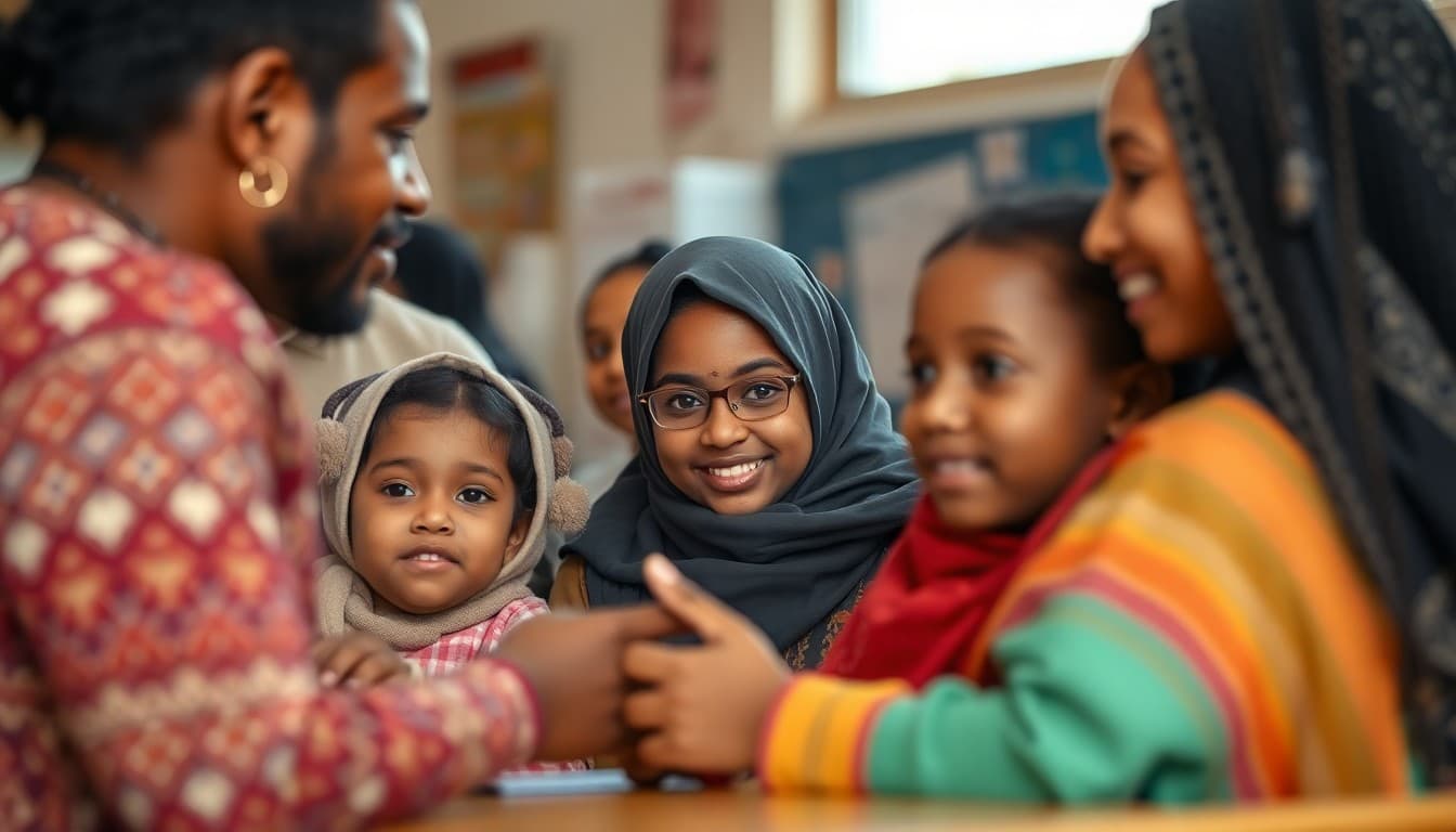 Minnesota Title I school families at a community event at a Minneapolis school with Somali community members