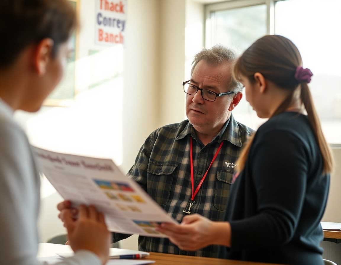 A Nevada rural school principal reviewing family communication materials for a tribal and agricultural community