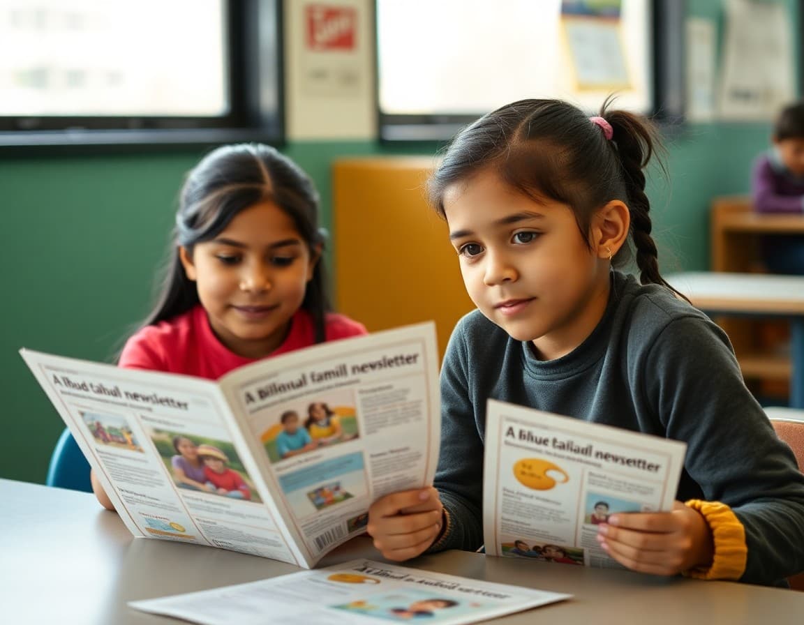 Bilingual family newsletter materials at an Oregon Willamette Valley school serving Hispanic farmworker families