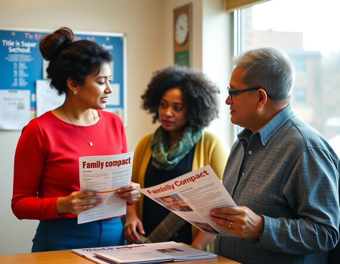 Bilingual Title I family compact and school newsletter at a Rhode Island urban school office