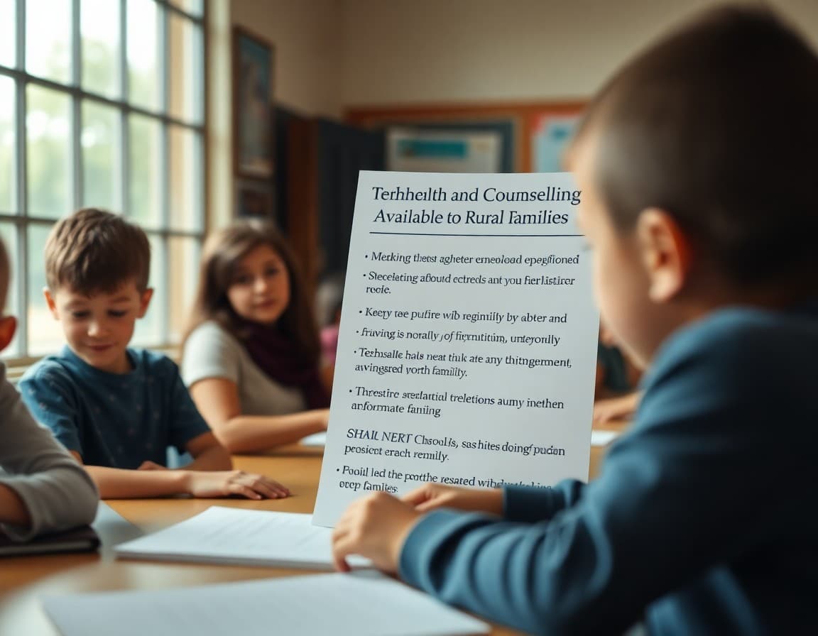 School newsletter listing telehealth and counseling resources available to rural families